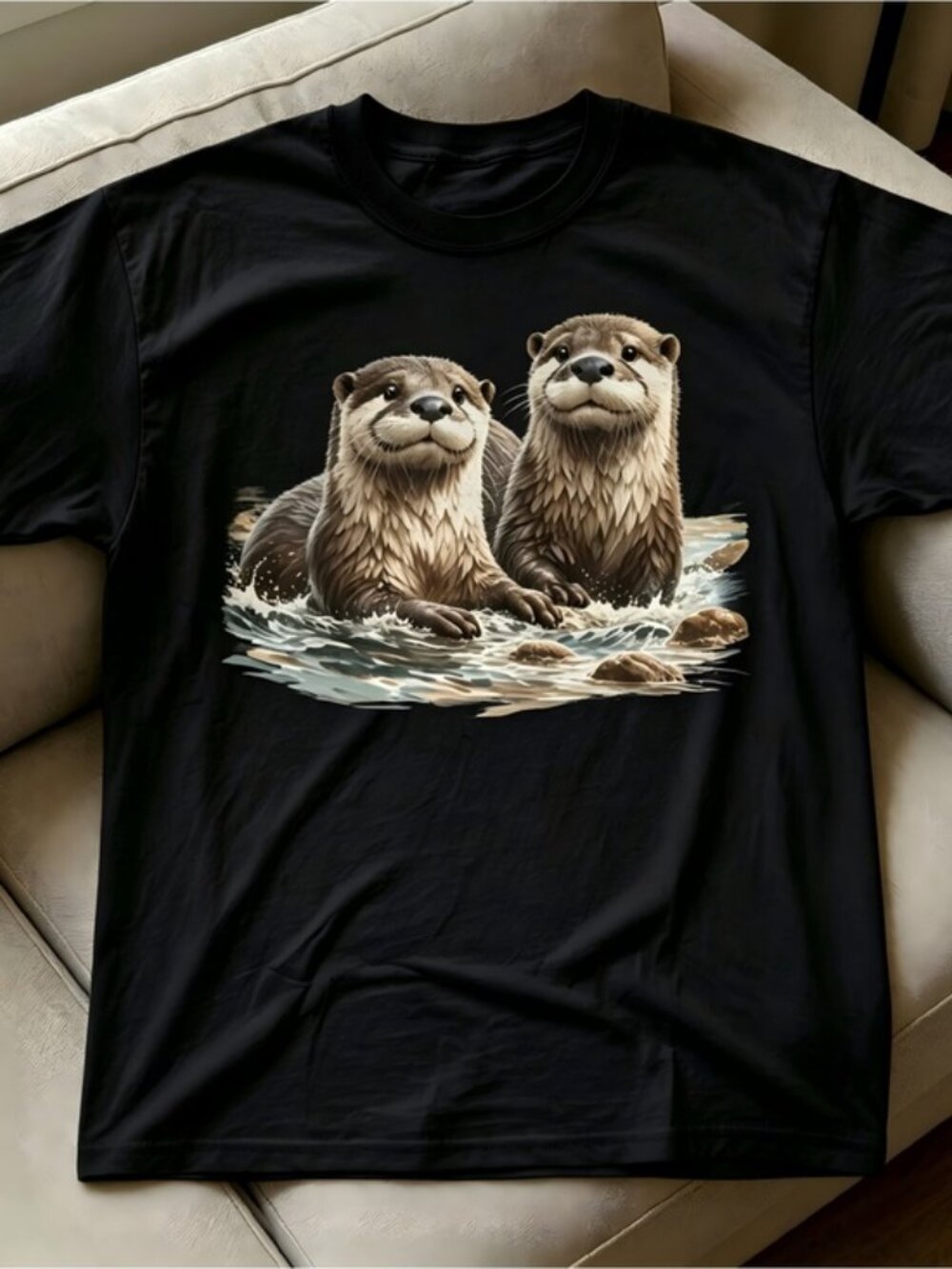 Otter Pattern Nature Theme black Unisex T-Shirt